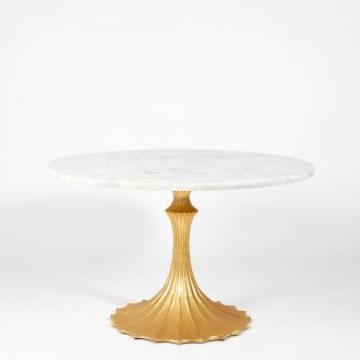 Flute Table 48  White Marble Top w/26  Gold Leaf Base