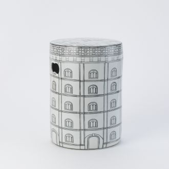 Italian Inspired Architectural Porcelain Stool-Black/White