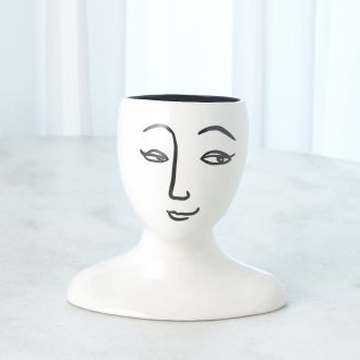Modernist Head Vase Black and White-Tall
