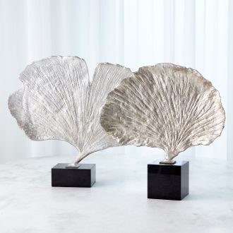 Ginko Leaf Sculpture Silver Finish