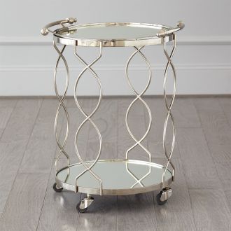 Round Serving Cart and Trolley with Tray-Polished Nickel