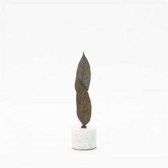 Falling Leaves Sculpture-Antiqued Brass Finish on White Marble-Sm