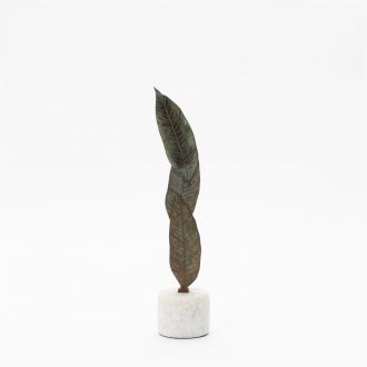 Falling Leaves Sculpture-Antiqued Brass Finish on White Marble-Med