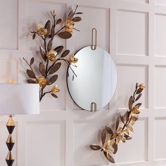 Contemporary Round Mirror with Gold Metal Accents