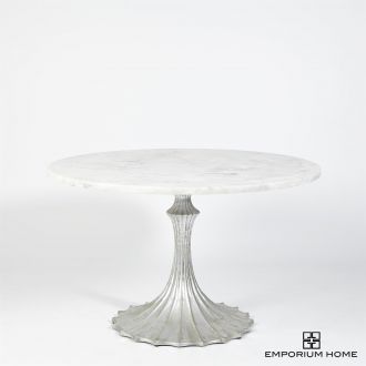 Flute Table 48  White Marble Top w/26  Silver Leaf Base