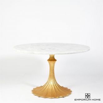 Flute Table 48  White Marble Top w/26  Gold Leaf Base