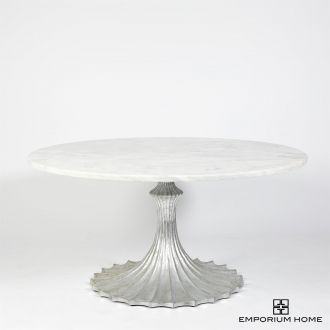 Flute Table 60  White Marble Top w/34  Silver Leaf Base