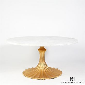 Flute Table 60  White Marble Top w/34  Gold Leaf Base