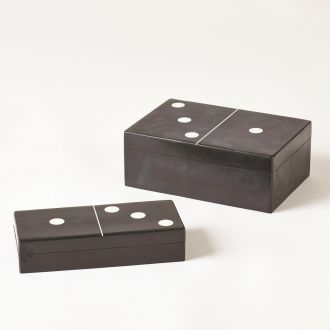 Dominoes Box-Black w/White Dots