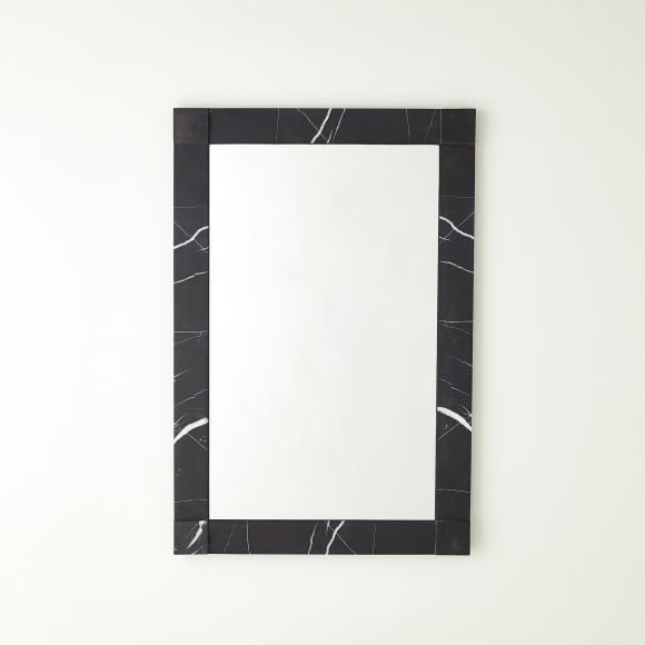 Black Marble Rectangular Mirror with raised corner details