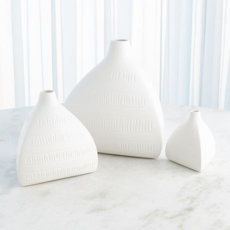 Glazed Tetrahedron Vase-Matte White