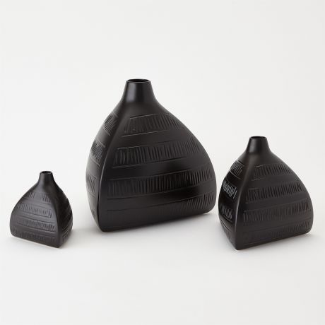 Glazed Tetrahedron Vase-Matte Black